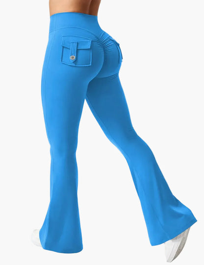 Legging cargo de fitness femme coupe évasée push-up taille haute pour sport et loisirs