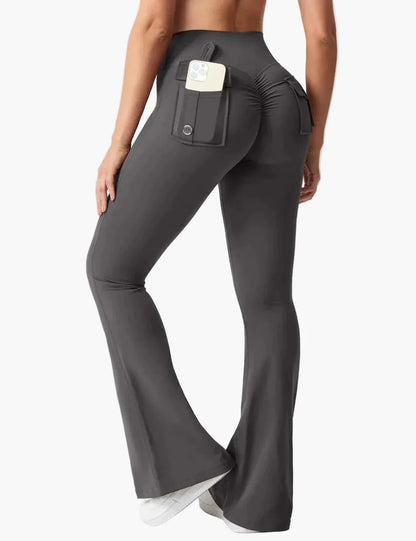 Legging cargo de fitness femme coupe évasée push-up taille haute pour sport et loisirs