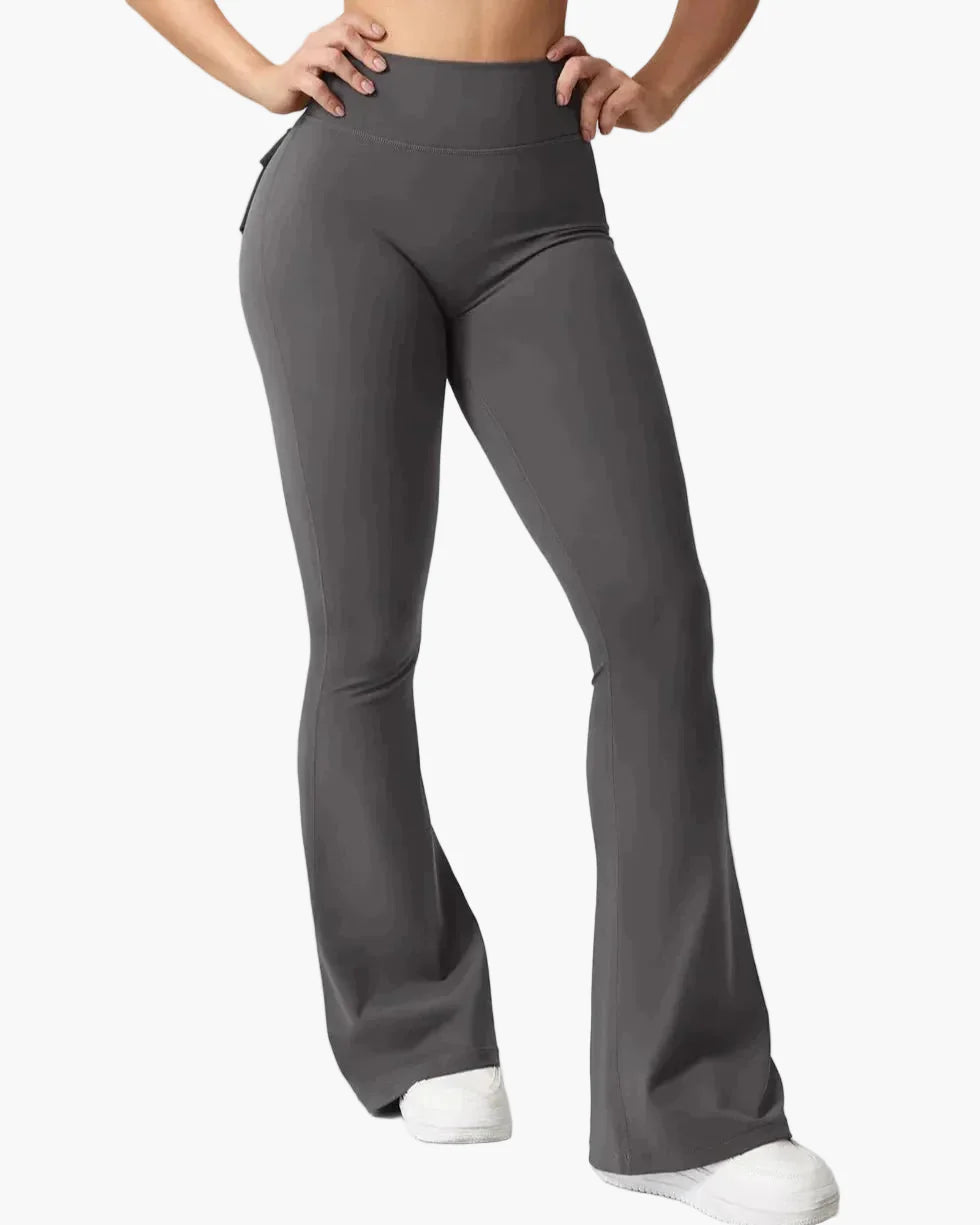 Legging cargo de fitness femme coupe évasée push-up taille haute pour sport et loisirs