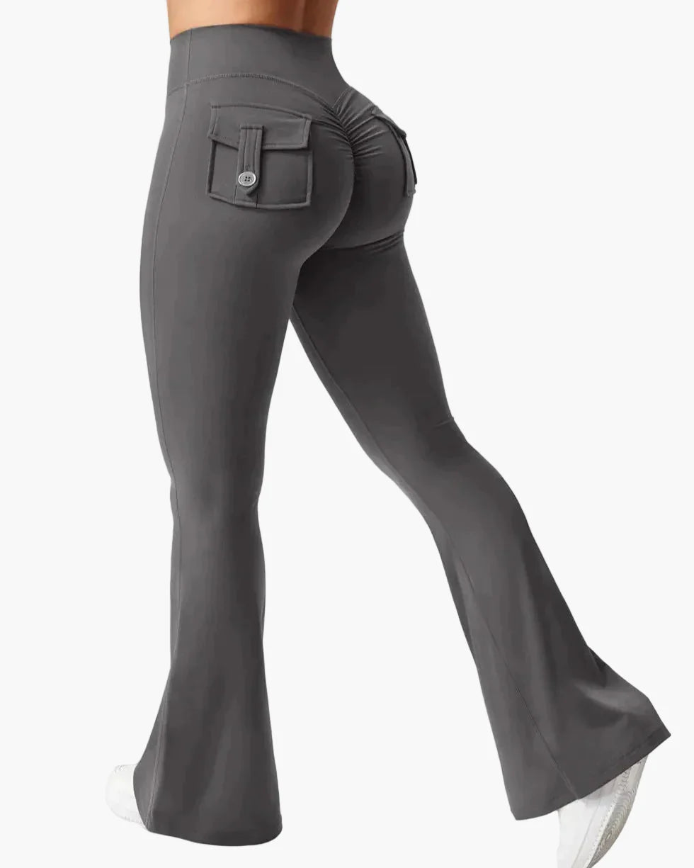 Legging cargo de fitness femme coupe évasée push-up taille haute pour sport et loisirs