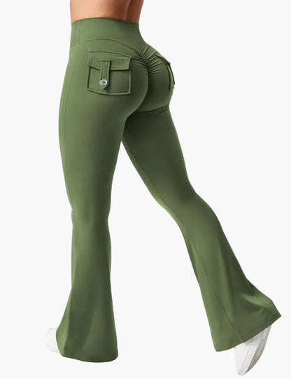 Legging cargo de fitness femme coupe évasée push-up taille haute pour sport et loisirs
