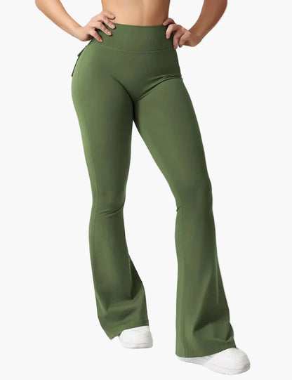 Legging cargo de fitness femme coupe évasée push-up taille haute pour sport et loisirs