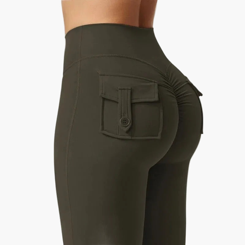 Legging cargo de fitness femme coupe évasée push-up taille haute pour sport et loisirs