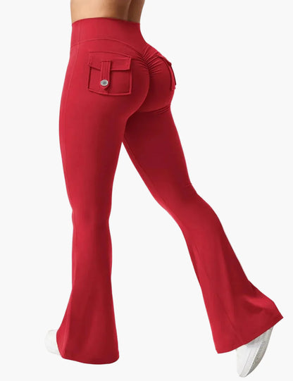 Legging cargo de fitness femme coupe évasée push-up taille haute pour sport et loisirs