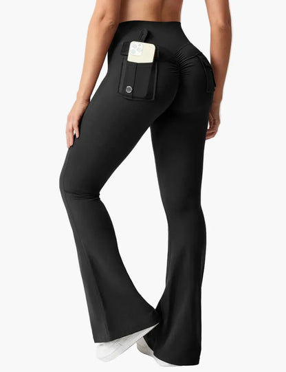 Legging cargo de fitness femme coupe évasée push-up taille haute pour sport et loisirs