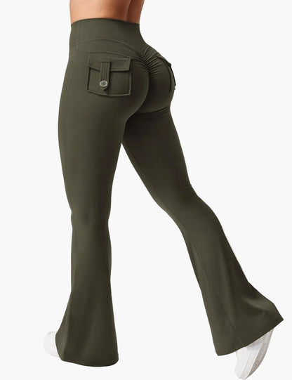 Legging cargo de fitness femme coupe évasée push-up taille haute pour sport et loisirs
