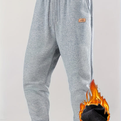Pantalon de jogging homme doublé chaud, coupe droite, taille élastique et cordon de serrage
