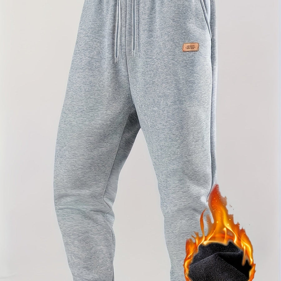 Warm gefütterte Herren-Jogginghose mit geradem Schnitt, elastischem Bund und Kordelzug