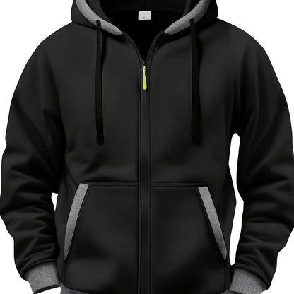 Sweat à Capuche Zippé Bicolore Homme avec Poches Kangourou et Cordon de Serrage