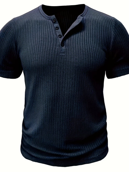 T-shirt henley à rayures décontracté pour homme – Idéal pour l'été et les loisirs