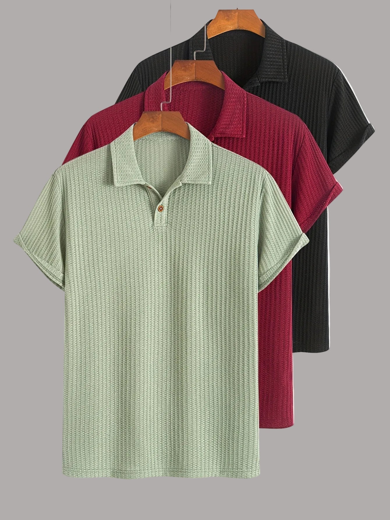 Lot de polos homme manches courtes style casual chic à col classique – pack de 3 polos texturés pour usage quotidien