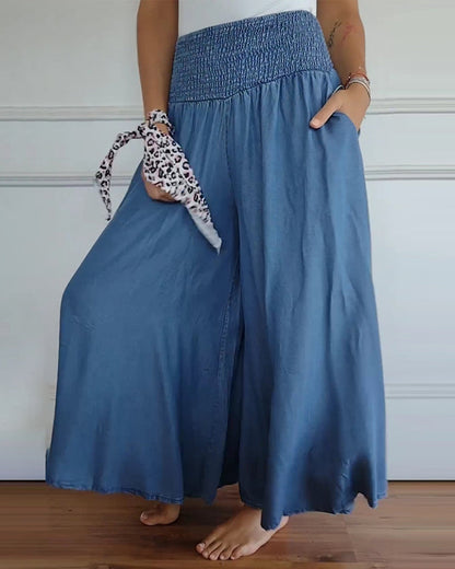 Pantaloni larghi a vita alta stile bohémien per donna, taglio fluido e comodo, ideali per tutti i giorni e il relax