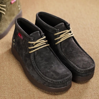 Chaussures montantes homme aspect daim lacets beiges semelle crantée