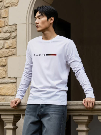 Lot de 3 T-shirts Homme Manches Longues Col Rond Motif Paris Dégradé