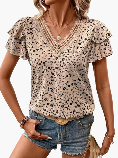 Elegant blus för dam med blommönster och volangärmar – Avslappnad chic stil för vår och sommar