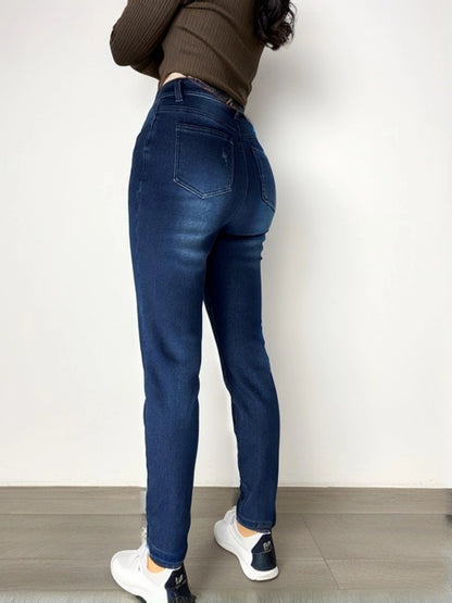 Legging Femme doublé en polaire aspect jean noir taille haute