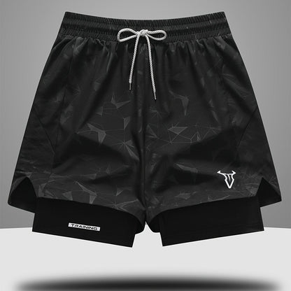 Short de sport homme entraînement double couche style moderne pour fitness et course à pied