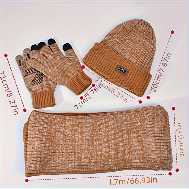 Ensemble hiver bonnet écharpe gants gris chiné tricot doublé polaire pour homme