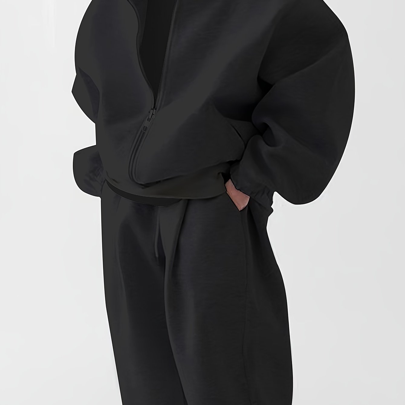 Ensemble survêtement unisexe gris clair à capuche zippé et pantalon décontracté