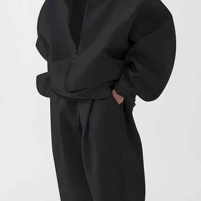 Ensemble survêtement unisexe gris clair à capuche zippé et pantalon décontracté