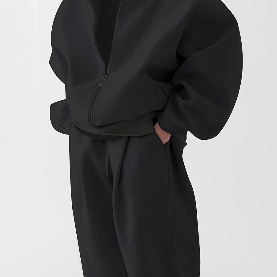 Unisex træningssæt i lysegrå med hættetrøje med lynlås og afslappede bukser