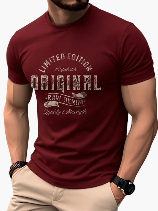 T-shirt Homme Casual Style Vintage Imprimé "Original Raw Denim" – Mode Quotidienne et Décontractée