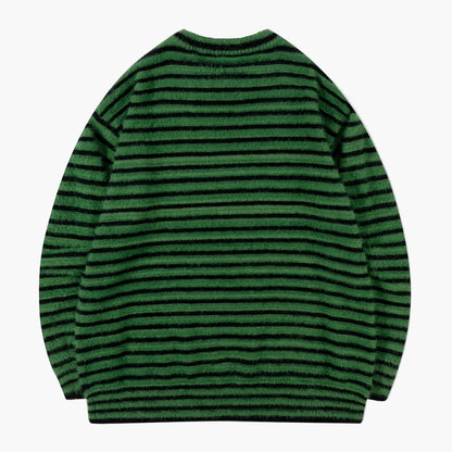 Herrtröja i streetwearstil med ränder, lös passform för höst och vinter