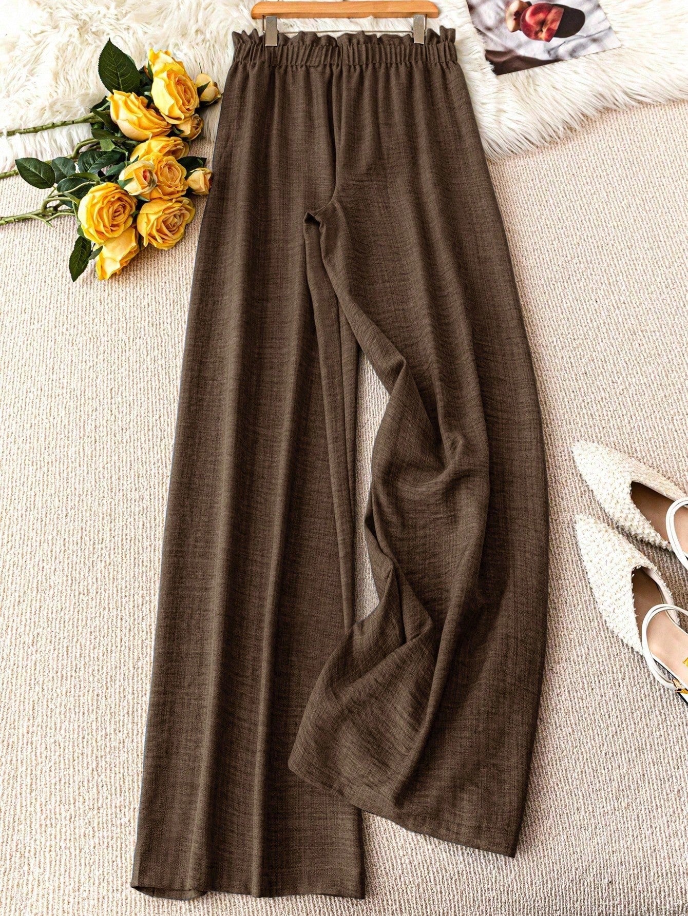 Pantalon large femme style décontracté à taille élastique – Idéal printemps et été