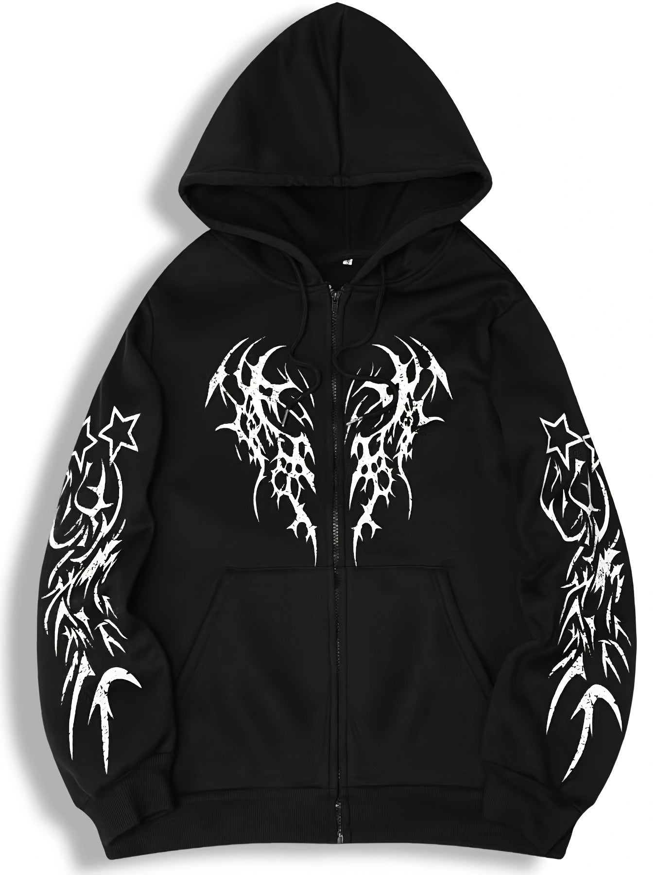 Sweat à capuche zippé noir avec motif tribal rouge manches longues