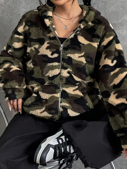 Veste à capuche zippée camouflage femme motif doux