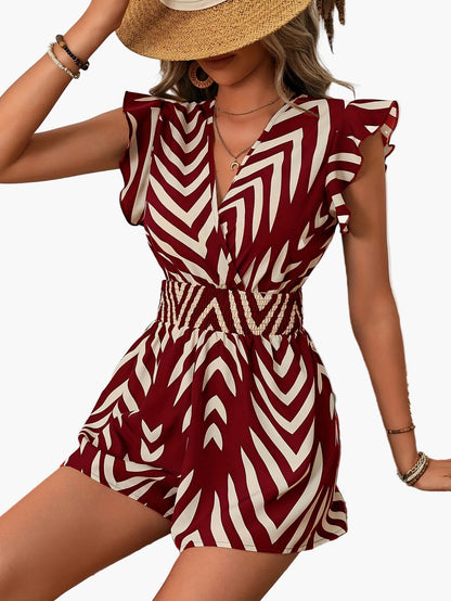 Combishort Femme Élégante à Imprimé Chevron Style Été Décontracté