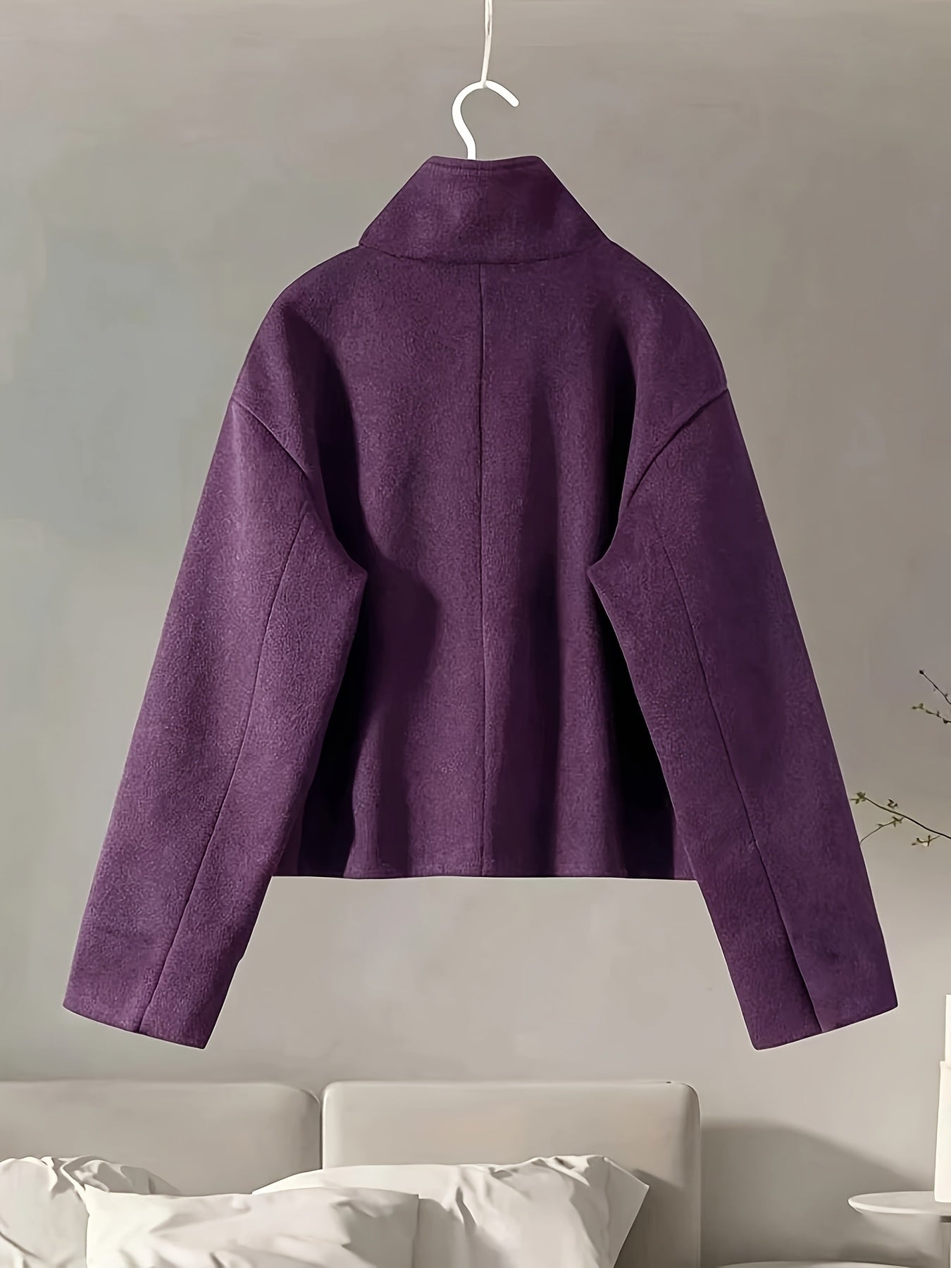 Veste courte femme col montant boutonnée décontractée couleur unie