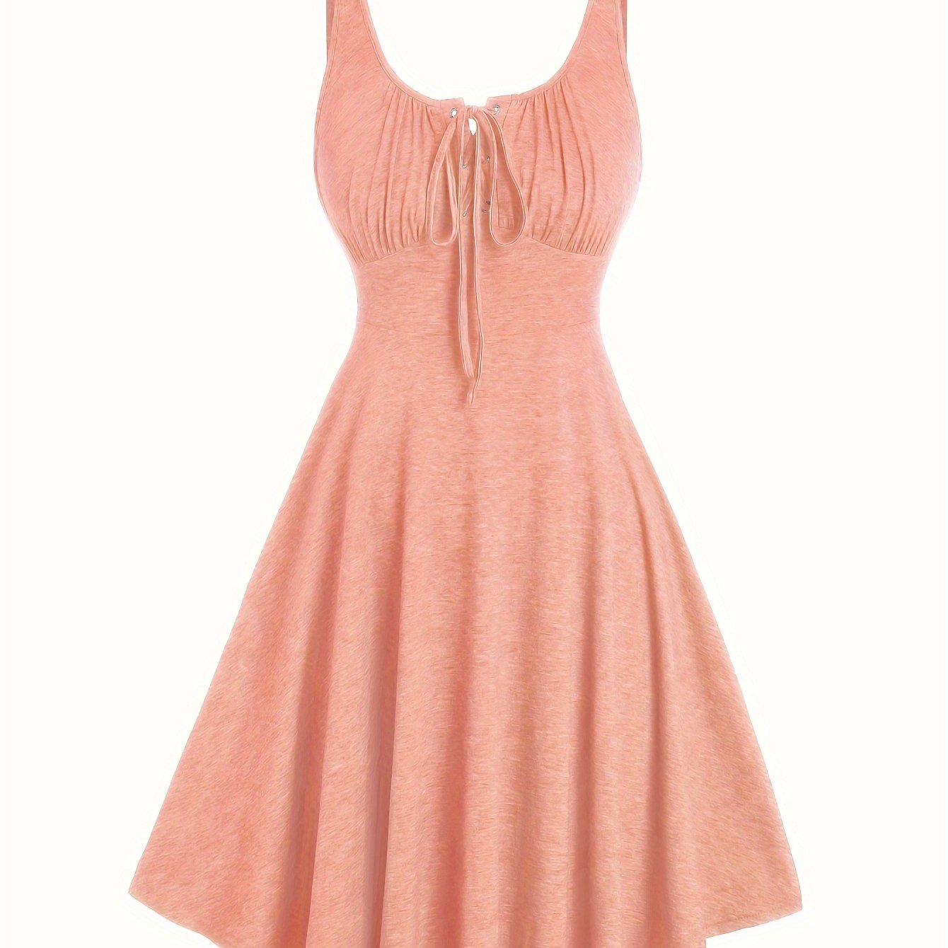 Lässiges Damenkleid mit Ausschnitt und Ösen-Trägern, ausgestellter Frühling-Sommer-Stil  