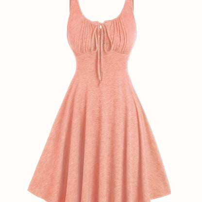 Lässiges Damenkleid mit Ausschnitt und Ösen-Trägern, ausgestellter Frühling-Sommer-Stil  