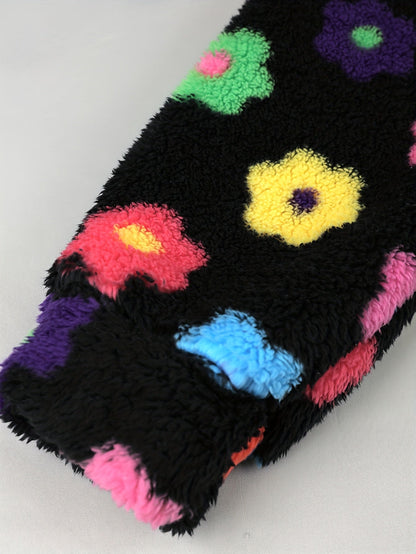 Veste à capuche douce motif fleurs colorées pour femme
