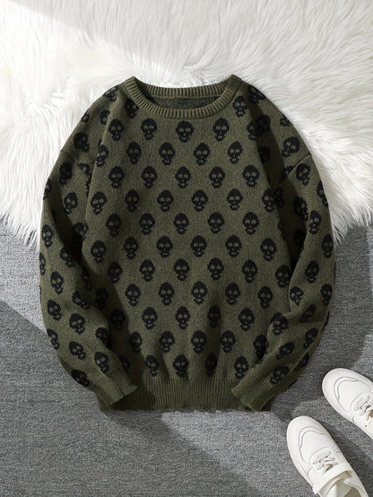Pull col rond à motif têtes de mort en tricot doux