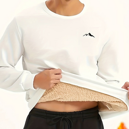 Sweat-shirt homme chaud col rond doublé molletonné avec motif montagne