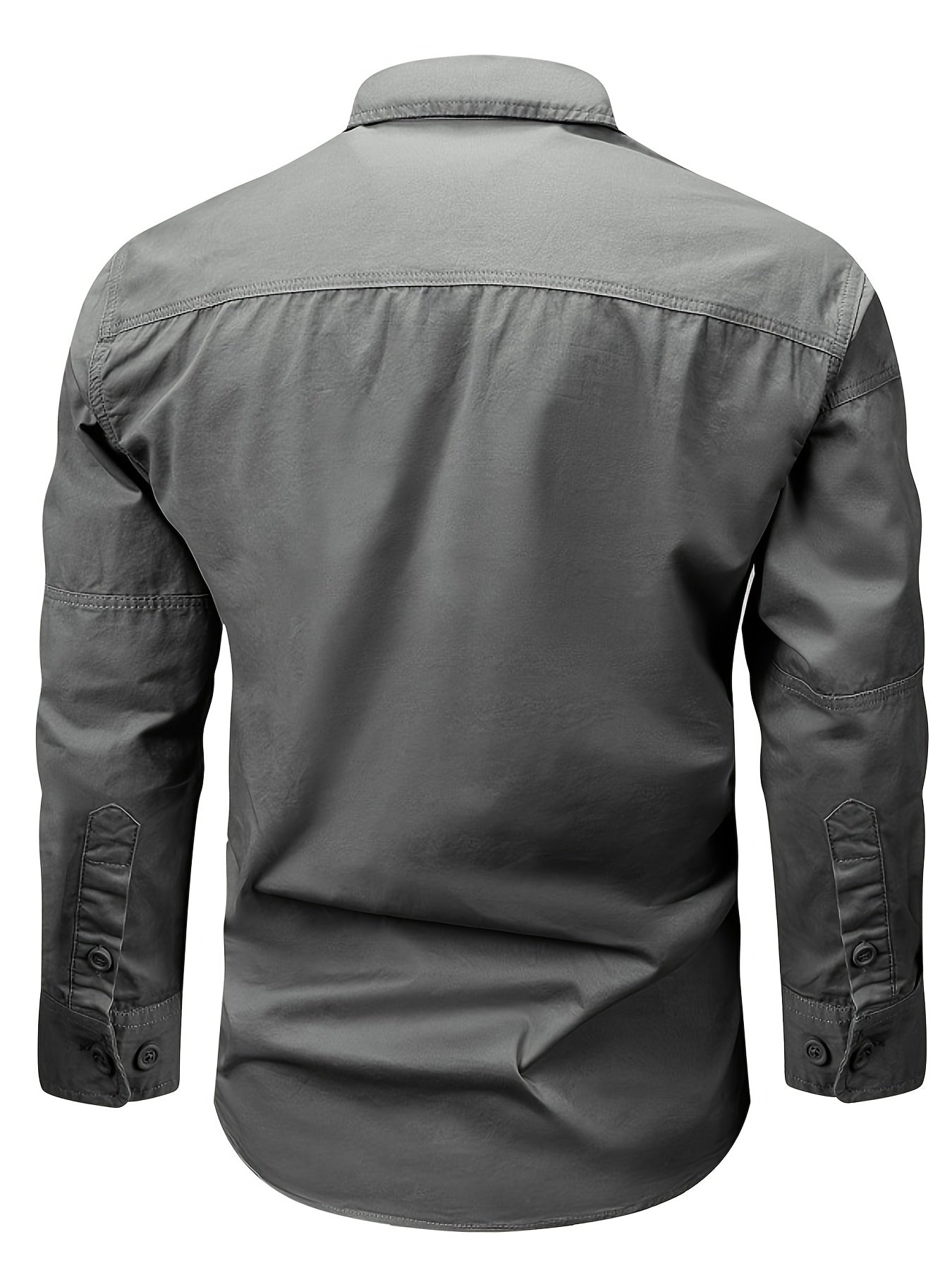 Chemise Homme Boutonnée Manches Longues à Poches Zippées Style Cargo Militaire