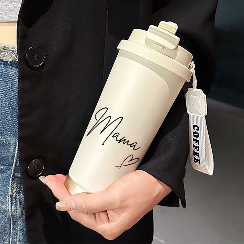 Elegant termoflaske til kvinder – Mama-motiv, ideel til kaffe eller te, daglig brug og på farten