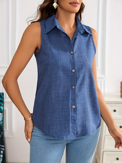 Ærmeløs damebluse i elegant polo-stil til sommeren