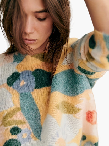 Pull para mujer elegante estilo artístico para otoño/invierno - motivo floral abstracto, corte moderno