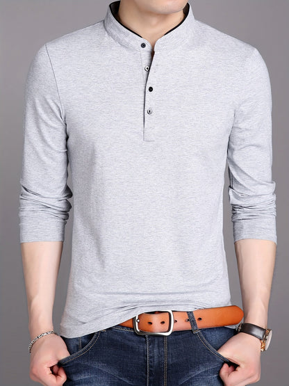 T-shirt Polo Homme Manches Longues Col Mao Rouge Bordeaux