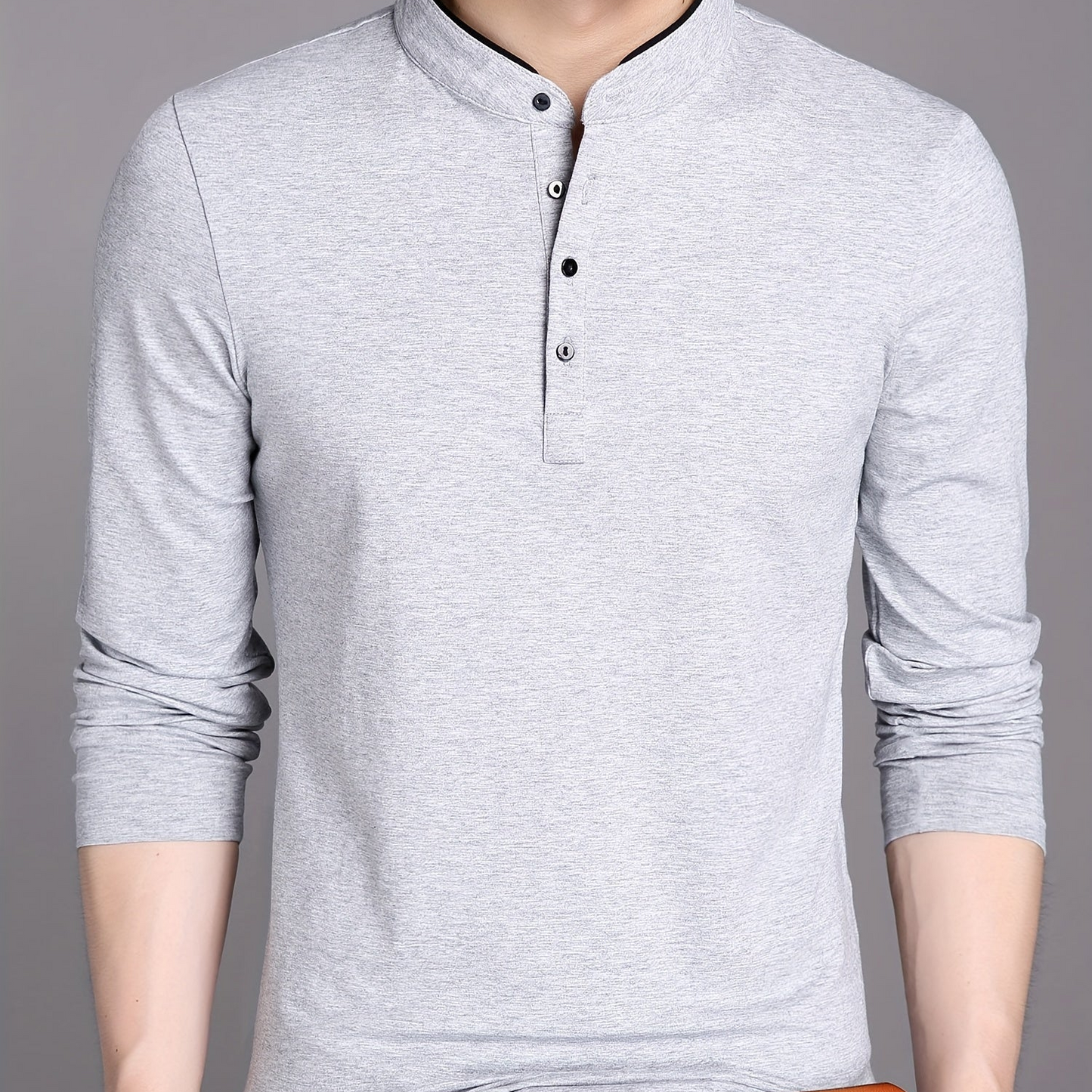 T-shirt Polo Homme Manches Longues Col Mao Rouge Bordeaux
