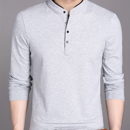 T-shirt Polo Homme Manches Longues Col Mao Rouge Bordeaux