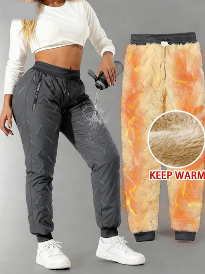 Pantalon de jogging femme doublé polaire chaud à taille élastique