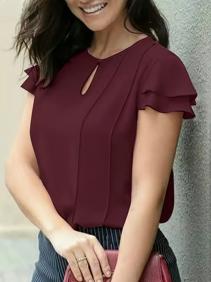 Blouse élégante à manches courtes volantées pour femme, style bureau et sorties