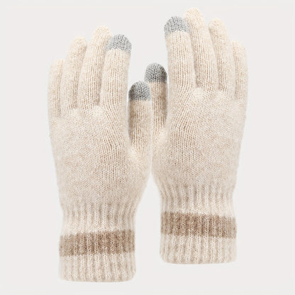 Ensemble Bonnet Écharpe Gants Tricoté Hiver avec Nœud Décoratif et Pompon pour Femme