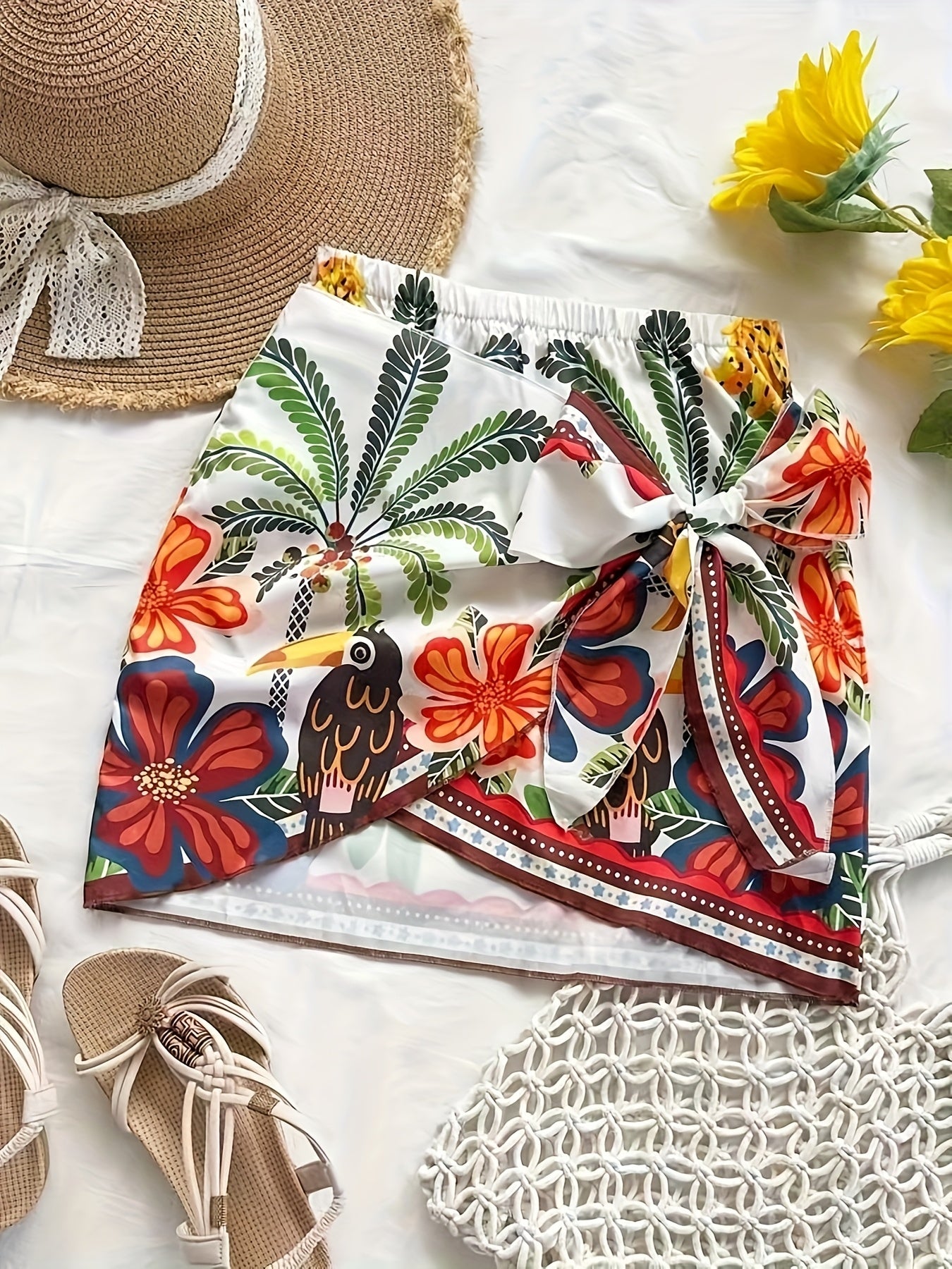 Falda de playa tropical para atar para mujer – Estilo vacaciones, diseño exótico, ideal para el verano