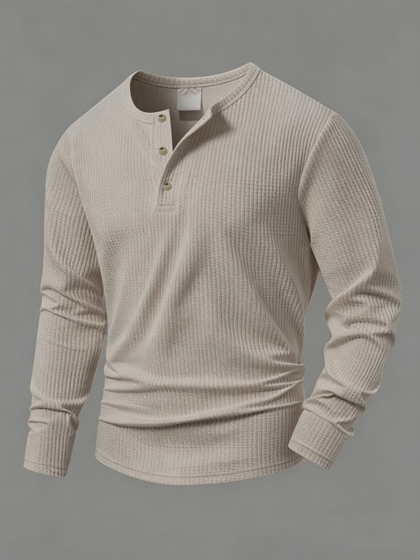 Haut décontracté texturé pour homme à manches longues col Henley