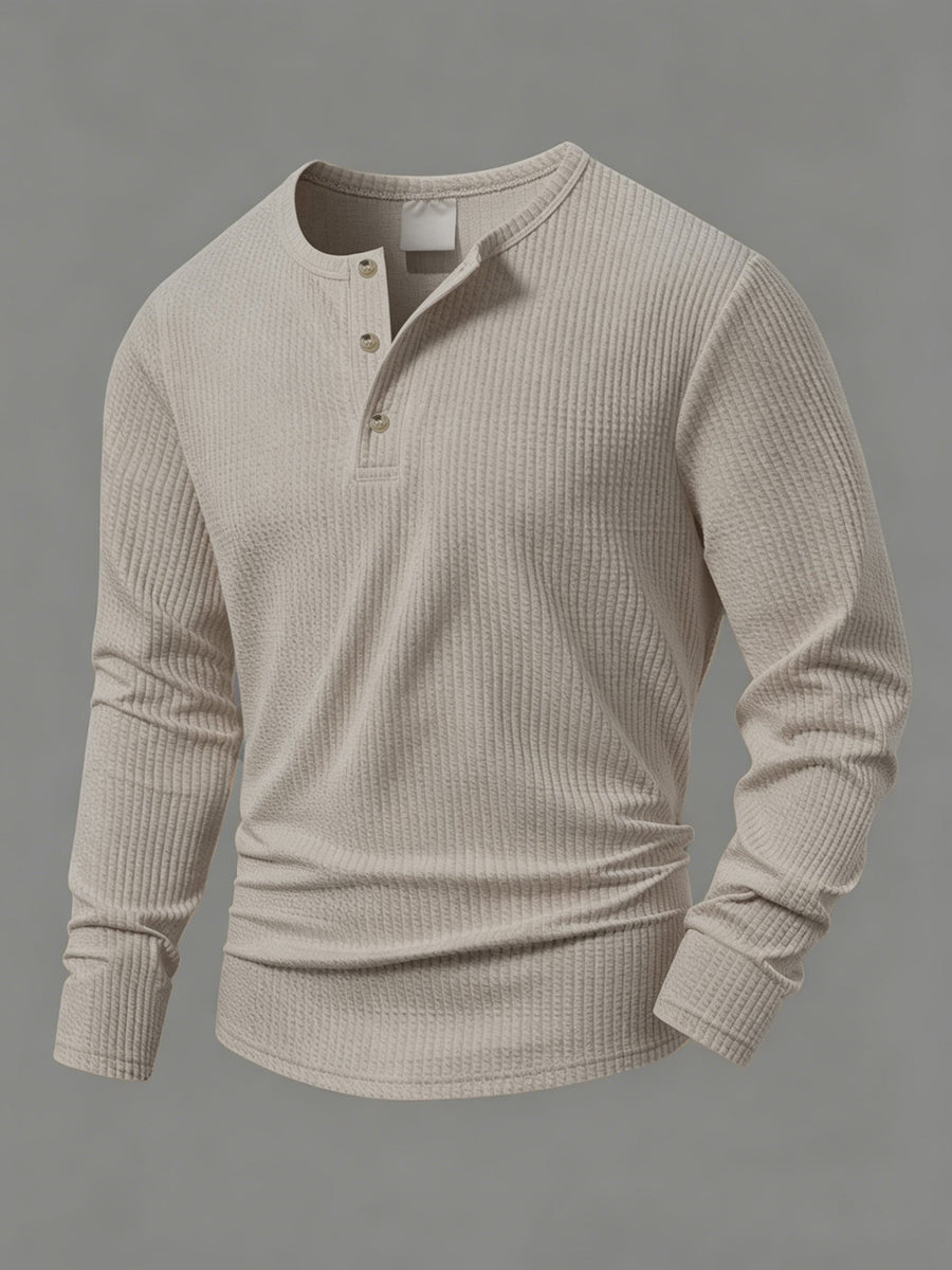 Haut décontracté texturé pour homme à manches longues col Henley